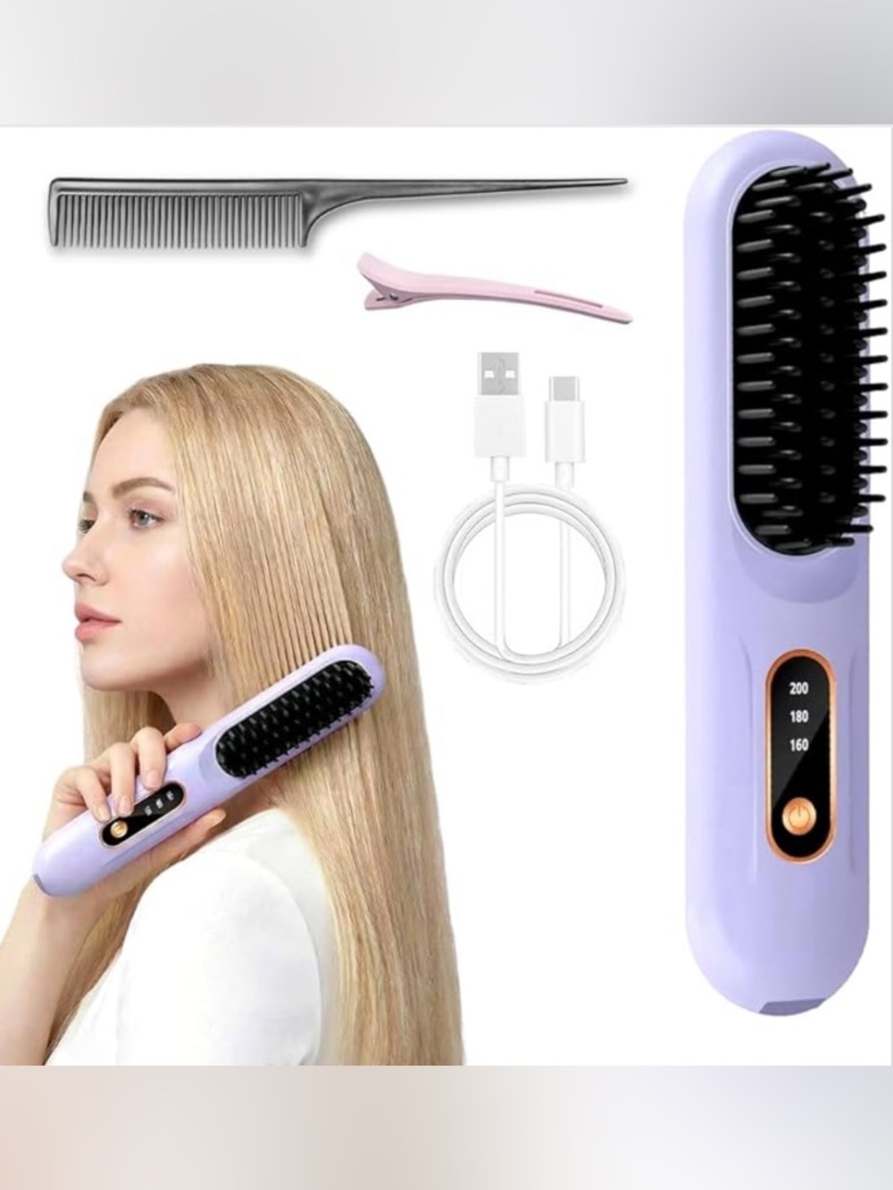 Cordless Lavender Hair Straightening Brush